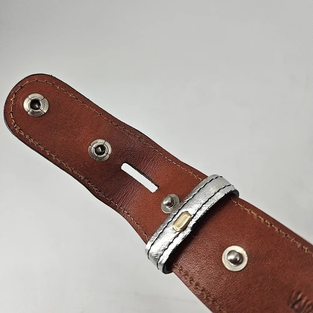 Custom BLACK with SILVER Genuine Leather Interchangeable BELT STRAP sz 45NOTE